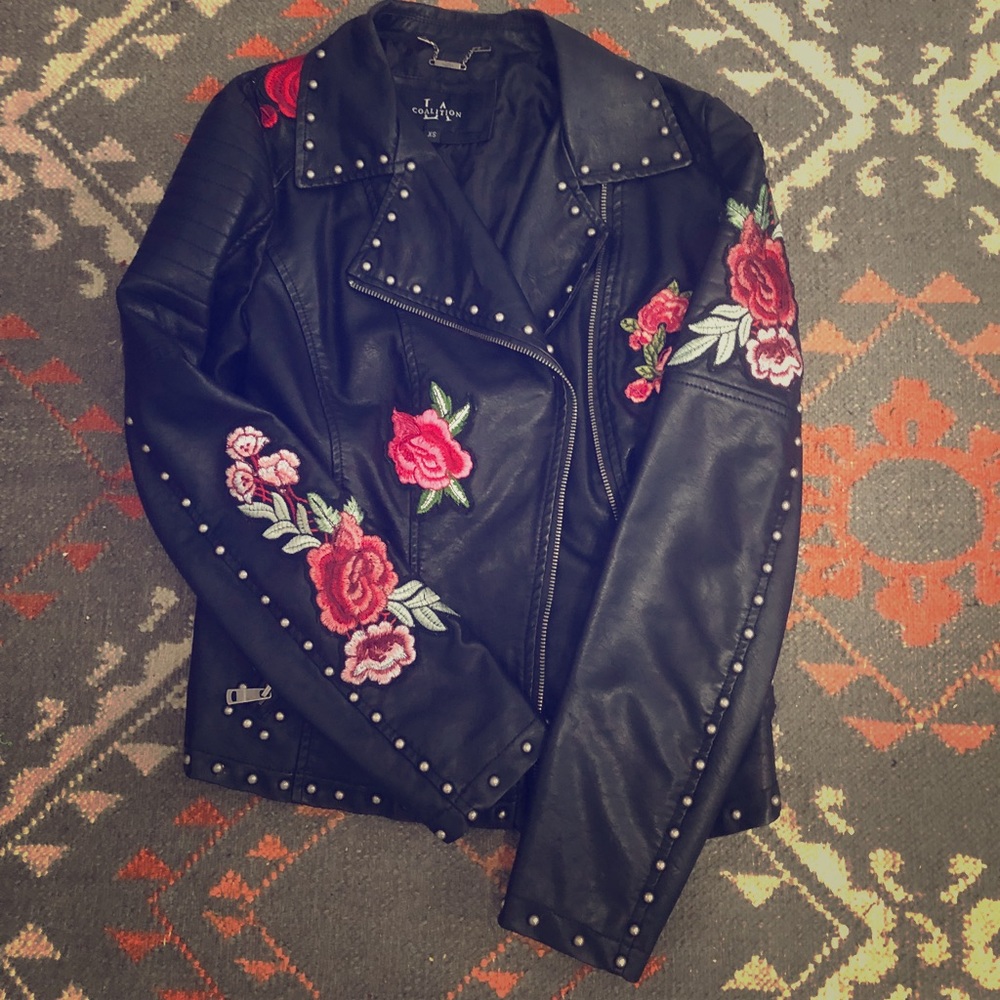 Wifey Faux Leather Flower Bridal Jacket